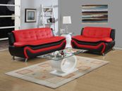 NEW Sofa Loveseat Set Black Red Leather Gel 2PC Modern Living Room Furniture 