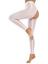 CHICTRY Women's Glossy Opaque Pantyhose Shiny High Waist Tights Yoga Pants Training Sports Leggings White M