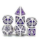 Dnd Dice Set Gear Metal D&D Dice, 7 PCs DND Dice, Polyhedral Dice Set, For Role Playing Game (Color : Silver Purple)