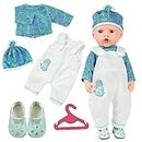 Aolso Baby Doll Clothes for 14-18 Inch Doll 35-45 cm Baby Doll, New Doll Clothes Outfits, Sweet Outfits Long Sleeve Overalls with Coat hanger, New Born Baby Dolls Girls Birthday (White-Green)