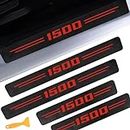 LINOAH Door Sill Protectors for RAM 1500, Carbon Fiber Leather Door Sill Sticker for Dodge RAM 1500, Interior Decoration, Pack of 4, Red
