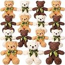 15 Pieces Plush Stuffed Bears, 10 Inch Cute Soft Stuffed Bear Toy with Bow Tie for Graduation Baby Shower Christmas Birthday Party Gift Favors (Golden, Brown, White)