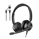 Tenpoform Wired Headset - Telephone Headphone for Calls and Music, Noise Canceling Stereo Headset with Mic for Computer PC Laptop, USB-A and USB Type-C Connection, All-Day Comfort Design