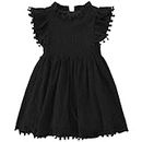 PythJooh Toddler Girl Flutter Sleeve Party Dress Baby Kids Elegant Lace Pom Pom Princess Dress for 1-7Years Black