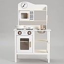 Kidoz Essential Kids Wooden Kitchen, Large Pretend Role Play Toy Kitchen With Utensils, Oven, Microwave, Clock & Sink With Taps, Pretend Kitchen Playset Toy with Accessories for Kids (White)