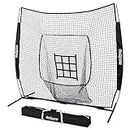 GoSports 7 ft x 7 ft Baseball & Softball Practice Hitting & Pitching Net with Bow Frame, Carry Bag and Bonus Strike Zone - Great for All Skill Levels