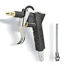 Industrial Air Blow Gun with a Brass Adjustable Air Flow Nozzle and 1 Aluminum Alloy Extended Air Blow Tube, Pneumatic Air Compressor Accessory Tool Dust Blow Blow Gun. (Short)