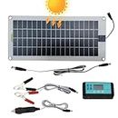 Solar Battery Charger, 30W 12V Solar Powered Car Battery Charger with Lighter Plug, Plug and Play Solar Panel Trickle Charging Kit, Trickle Battery Charger for Car Marine Trailer Battery Automotive RV