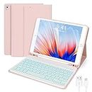 Rimposky Pink Keyboard Case for iPad 9.7 6th/5th Gen 2018/2017, iPad Air 2/iPad Pro 9.7 2016 Case with Keyboard, Smooth Stain Resistant iPad Cover and Magnetic Keyboard, 7-Color Backlit, 2 BT Channel