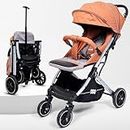 BeyBee Leatherite Stroller Pram With Quilted Seat for Newborn Baby|One Hand Fold With Premium Waterproof Fabric|Uniquely desgined Shock absorbtion Wheels| Air Cabin Buggy|Kids Age 0 to 5 Years (Peach)