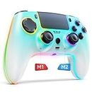 Snezhnaya Wireless Controller for PS4, LED Star Controller Compatible with PS4/Slim/Pro/PC/IOS/Android/Switch,9 Colors RGB Light,Turbo/Wakeup/Motion Sensor (Blue)