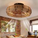 20in Boho Ceiling Fans With Lights And Remote, Rattan Caged Ceiling Fan, Farmhou