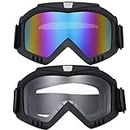 BROYEUR 2 Pack Motorcycle Goggles, Dirt Bike Goggles, Riding/ATV/Ski Motion Goggles ，for Adults Men Women Youth Kids (Colorful/Clear)