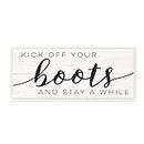Stupell Industries Rustic Kick Off Your Boots Welcome Sign Wood Art by Daphne Polselli Wall Plaque, 7 x 17
