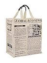 ENSAC Men's & Women's Jute Eco Friendly Multipurpose Newspaper Print Tote Handbags With Double Handle, Zip Bags For Men's & Women's