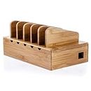 Prosumer's Choice Natural Bamboo Charging Station Rack for Smartphones and Tablets | Simple All-in-one Organizer, with Removable Dividers, Perfect to Work from Home