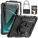 SEYMAC Case for Samsung Galaxy Tab S9 FE 10.9 inch/S9 11 inch 2023, Shockproof Case with Screen Protector, Hand Strap, Shoulder Strap, Stand and Pen Holder for Galaxy Tab S9 FE/S9 Cover, Black