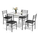Tangkula Dining Table Set, 5 Pieces Dining Set with Tempered Glass Top Table and 4 Chairs, Kitchen Dining Room Furniture, Black
