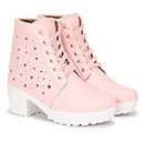 LOVEHUSH Women's Leather Ankle High-Heels Boots for Girls (PINK, numeric_6)