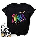 Camiseta para Mujeres Zumba Mangas Cortas Estampadas Manga Redonda Rollo Manga Casual Top para Zumba Clases Baile Fitness Training