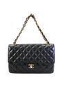Chanel Womens Caviar Leather Classic Jumbo Double Flap Bag Handbag Black