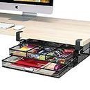 Under Desk Drawer Organizer Clamp-On, Mesh Metal Desk Drawer Attachment, 2 Drawer Slide Out, On Desk Or Under Desk Organizer For Office Supplies & Home Essentials (2 Drawers)