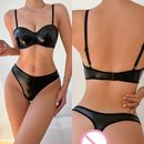 Fashion Bra+Thong Erotic Apparel High Quality Intimates Women Black Costume