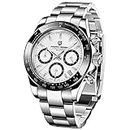 Pagani Design Men’s Watches Full Stainless Steel Analogue Quartz Wrist Watch for Men Luxury Waterproof Dress Wristwatch Date, Steel-White, Quartz Movement