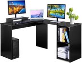 Estación de escritorio de computadora PC en forma de L 53" escritorio de escritura hogar oficina negra