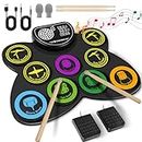 CAHAYA Electronic Drum Pad Set 9-Pads Potable Roll-up Electric Practice Pads With Built-in Speaker Drum Sticks Foot Pedals, Gifts for Kids CY00370-1