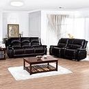 Katie Leather Recliner Loveseat & Sofa Set, Manual Recliner Sofa Couch - Living Room Furniture Set, Leather Reclining Recliner Couch for Office Home, Living Room Sofa Recliners, Air Leather, Espresso