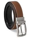 Steve Madden Men's Dress Casual Every Day Leather Belt, Cognac/Black (Feather Edge), 34