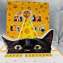 Crazytops Black Cat Birthday Card - 3D Pop Up Card with Envelope - Happy Birthday Greeting Card for Cat Lovers