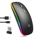 RIIKUNTEK Bluetooth Wireless Mouse for Laptop, Wireless Mouse Rechargeable with RGB Light, Type-C Charging, 1600 DPI, Silent Computer Mouse for Office, Work, Black