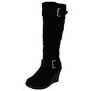 Womens Ladies Mid Calf Shoes Buckle Knee Work Casual Mid Heel Wedge Boots Size 5 Black