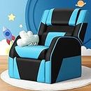 Keezi Kids Recliner Chair, PU Leather Sofa Couch Armchair Loungefly Outdoor Lounge Chairs Home Bedroom Living Room Playroom Children Furniture, Plush Armrests Adjustable Backrest Recline Black Blue