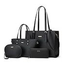 Lovematch Women Fashion Synthetic Leather Handbags Tote Bag Shoulder Bag Top Handle Satchel Purse Wallet Set 4pcs, Black-aa