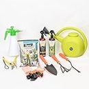 UGAOO Outdoor Gardening Tool Kit for Balcony, Home | 10 Pcs | Cultivator, Weeder, Trowel, Pruner, Spray Pump, Watering Can, Vermicompost, Plant Tonic Spray, Neem Guard Spray, Gloves