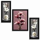 SAF flower pot wall painting for Wall Decoration - Set Of 3, 3d modern art Painting for Living Room Large Size with Frames for Home Decoration, Hotel, Office Paintings 61 cm x 36 cm SANFS36037