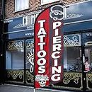 QSUM Tattoos and Piercing Themed Feather Flag, 11FT Tattoos and Piercing Advertising Swooper Flag, Vivid Color and Fade Proof Tattoos and Piercing Signs for Businesses (Flagpole Not Included)