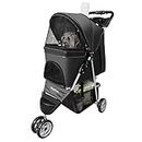 Pet Strollers for Small Medium Dogs & Cats, 3-Wheel Dog Stroller Folding Flexible Easy to Carry for Jogger Jogging Walking Travel with Sun Shade Cup Holder Mesh Window (Black)