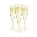 Plastic Champagne Flutes Disposable - 100 Pack | Gold Glitter Glasses for Party