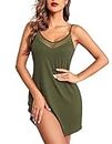 Ekouaer Nightgowns for Women Mesh V Neck Tank Chemise Sleeveless Sleepwear Silp Nighty Dress Spaghetti Strap Babydoll Lingerie, Green, Large