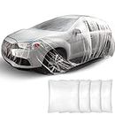 Universal Plastic Car Cover Disposable Waterproof Dustproof Full Exterior Covers 12.5 x 21.7ft Plastic Full Car Cover with Elastic Band Clear Car Protector for Sedan Outdoor Snow Rain Weather (4 Pcs)