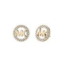 Michael Kors Brass and Pavé Crystal MK Logo Stud Earrings for Women, Color: Gold (Model: MKJ7322710)