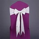 CULASIGN 10 Stück Elastische Stuhlhussen, Schleifen mit Satinschleifen, für Hochzeiten, Partys, Dekorationen (Weiß)