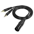 GELRHONR 3Pin XLR Male to 2 RCA Y Splitter Cable,Un Unbalanced Dual RCA Plug to XLR Audio Cable Connector for Speaker Condenser Mic Mixer AMP-1M