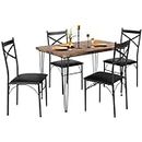 VECELO 5-Piece Table Home Kitchen Small Space Breakfast Nook, 4 Faux Leather Metal Frame Chairs, Dining Set for 4, Retro Brown