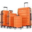 SHOWKOO Luggage Sets Expandable PC+ABS Durable Suitcase Double Wheels TSA Lock 4pcs, Family Set-Orange