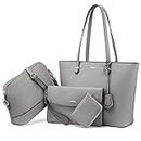 Handbags for Women Shoulder Bags Tote Satchel Hobo 3pcs Purse Set, Grey, Medium